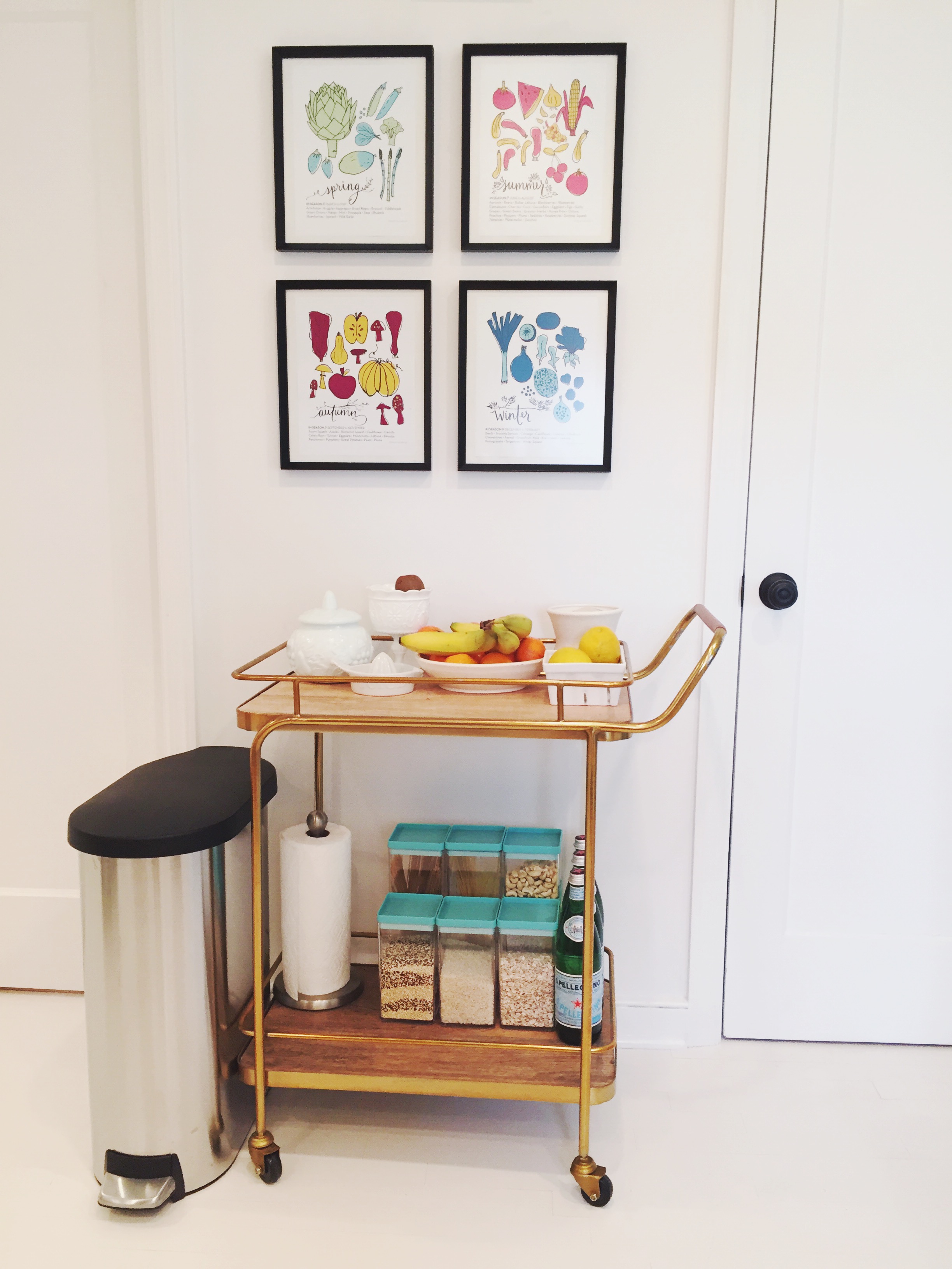 Pantry Bar Cart in Tiny Kelsie's bright &amp; kitschy kitchen