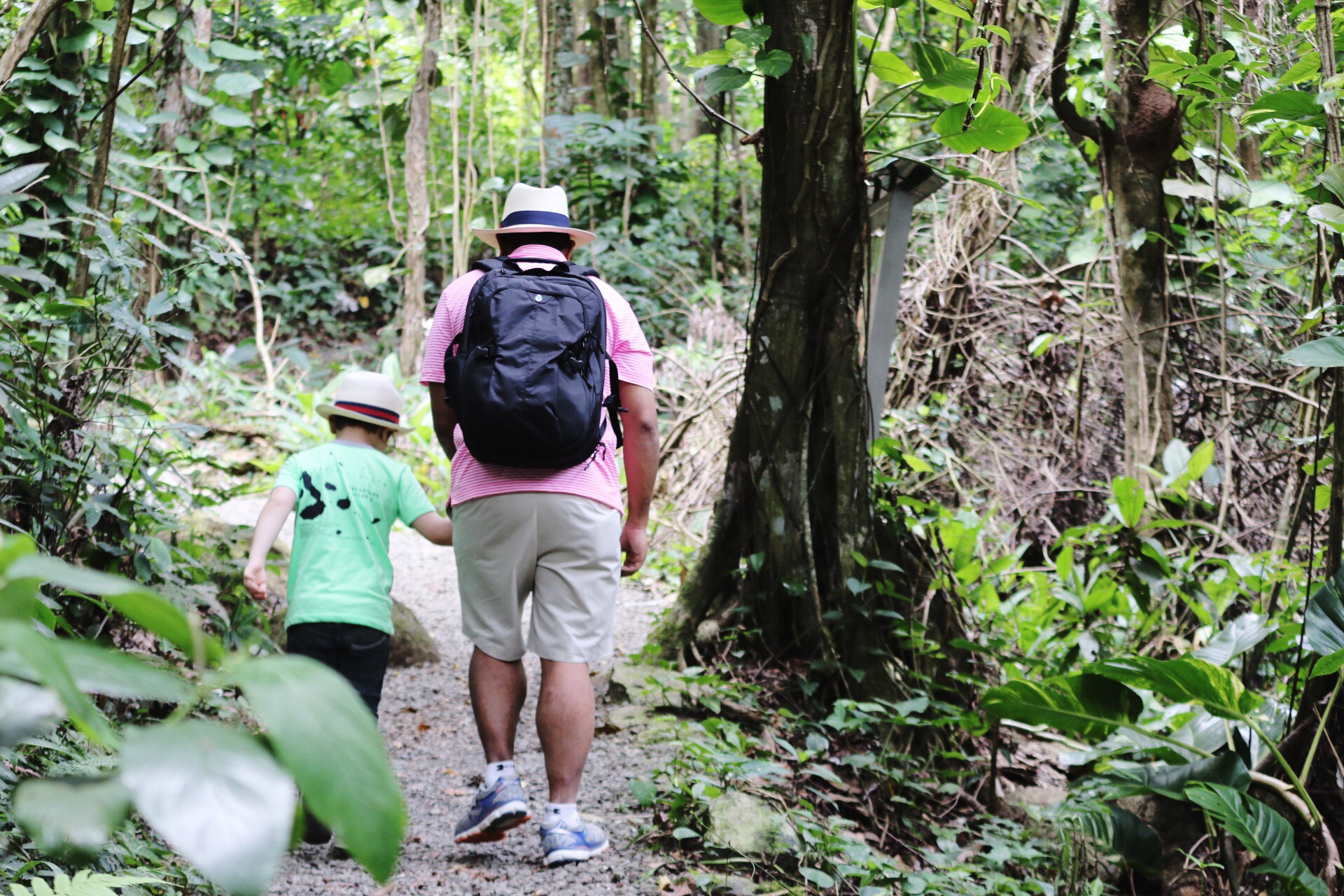 Father son hiking in El Yunque Rainforest in Puerto Rico