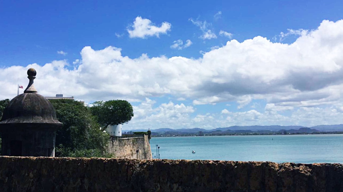 View of the beach from Castillo San Felipe del Morro in San Juan, Puerto Rico