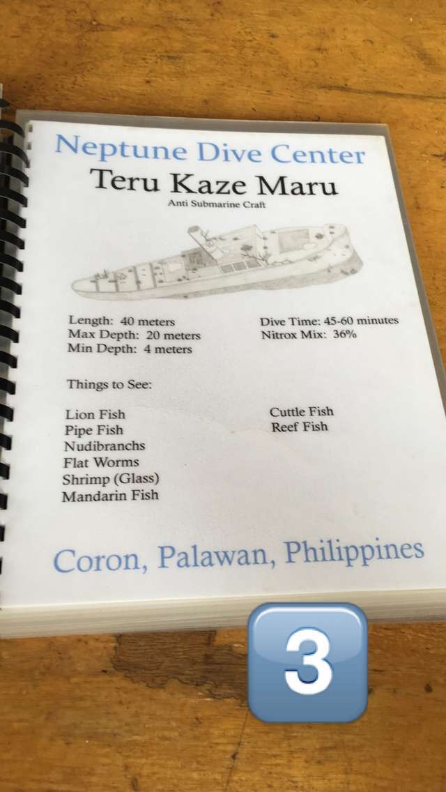 Teru Kaze Maru Sunken anti-submarine vessel in Coron Philippines