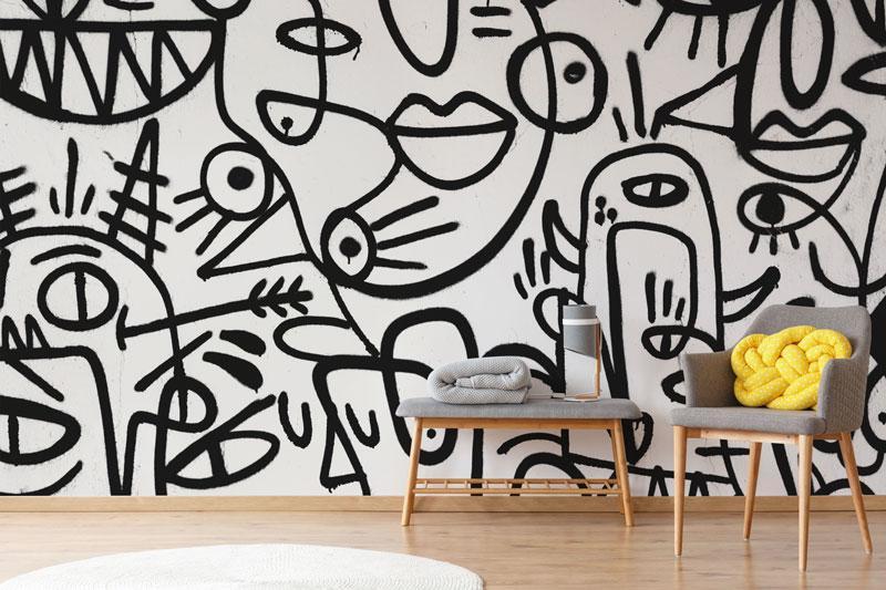 abstract-faces-painting-mural-black white artistic