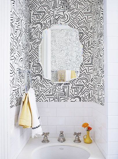 black white squiggle handpainted style wallpaper